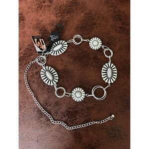 Rachel Roy Silver Tone Southwestern Floral Faux Stone Chain Belt ML NWT